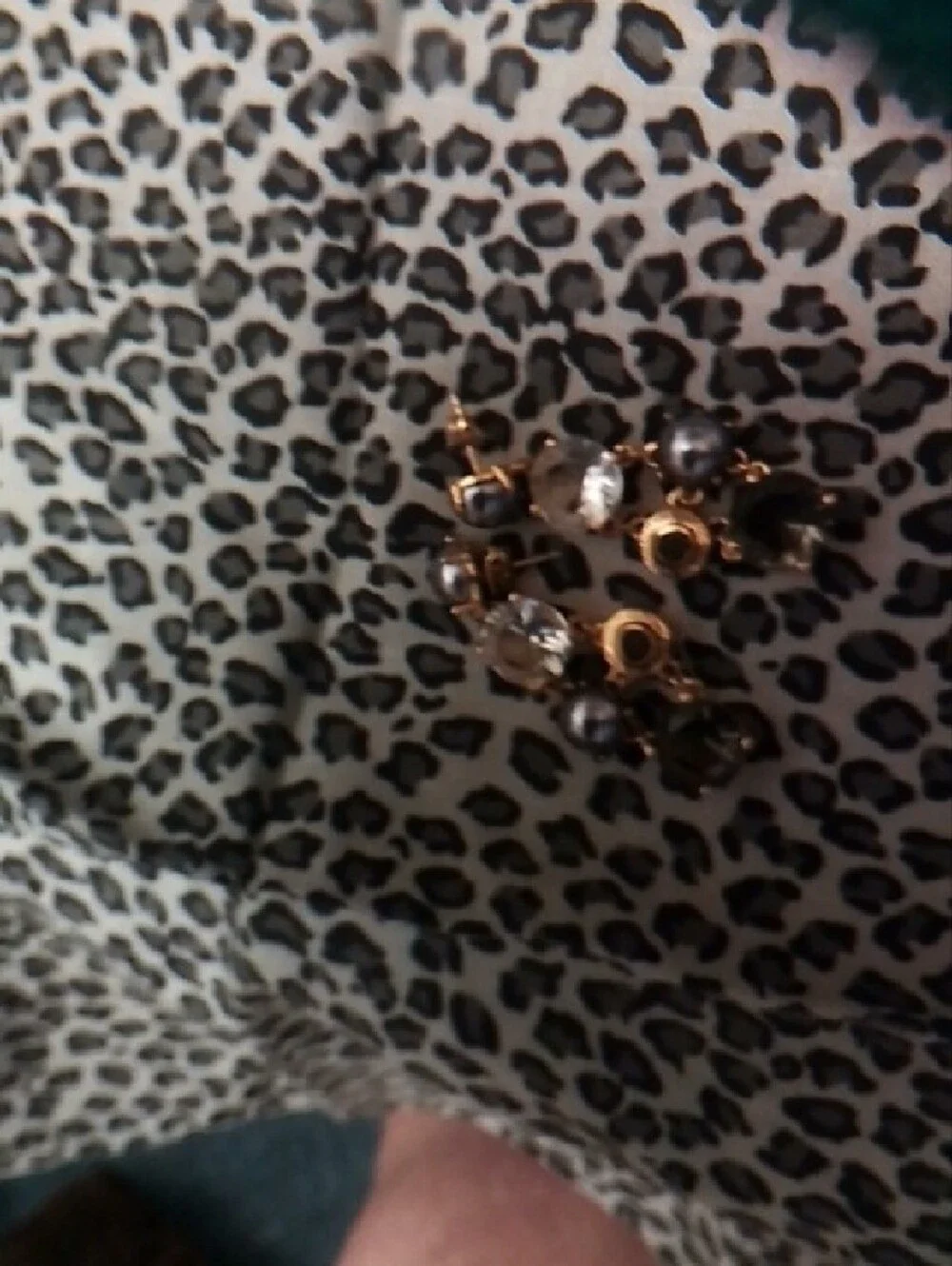 Coach Gold-Tone Drop Earrings with Clear Stones and Dark Gray Pearls - Picture 3 of 4